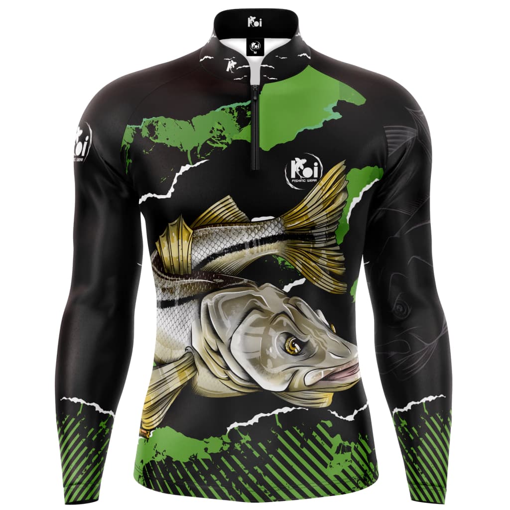 Camiseta Robalo Verde do catálogo Koi, exemplo da base de manga longa com gola padre